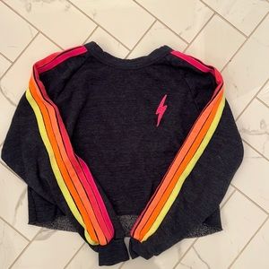 Aviator Nation Cropped Sweatshirt Heather Navy // Neon Stripes